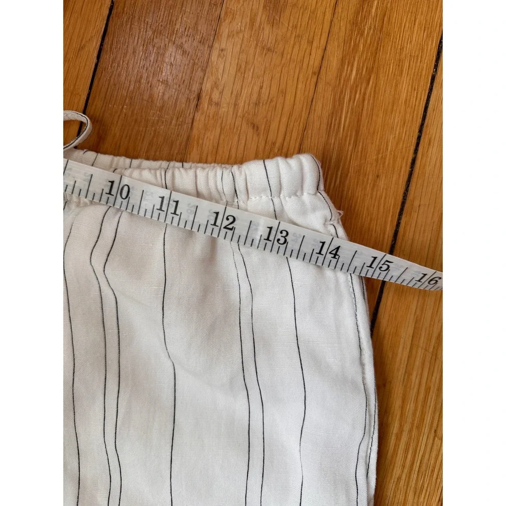 H&M Women White Striped Linen Blend Wide Leg Drawstring Pants Size S